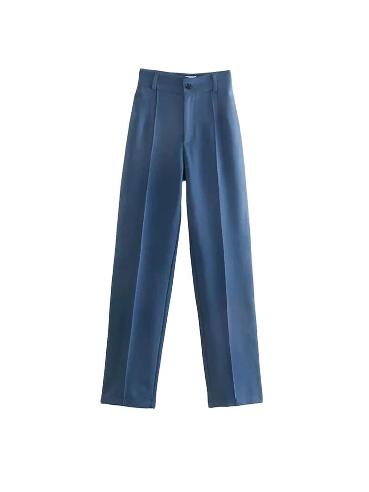 Women Chic Fashion Office Wear Straight Pants Vintage High Waist Zipper Fly Female Trousers Mujer