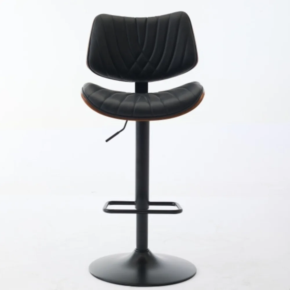 Walnut Bentwood Bar Stools Modern Adjustable Counter Height Black Leather Upholstered 360°Swivel Bar Chairs, Bar Stools set of 2
