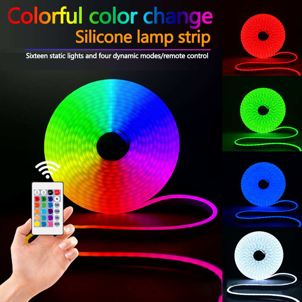 Strisce al neon a LED da 5 V Alimentate tramite USB Sincronizzazione musicale Telecomando a 24 tasti flessibile e impermeabile per luci di striscia decorative per interni ed esterni