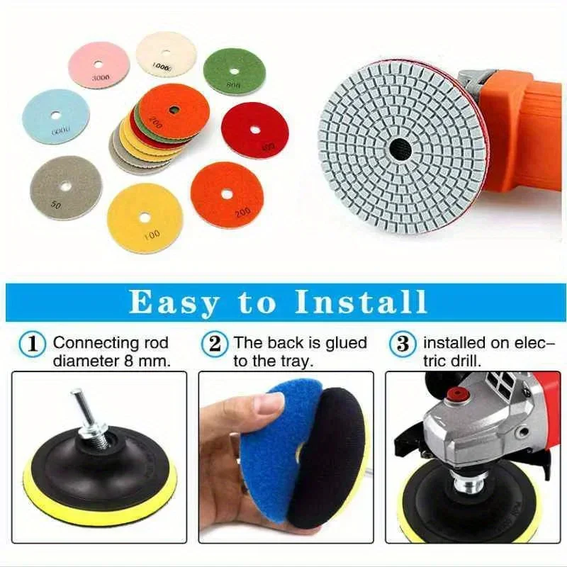 8pcs 4" 100mm Polishing Pad Set, Wet And Dry Use, For Granite, Concrete, Marble, Sanding Disc Set