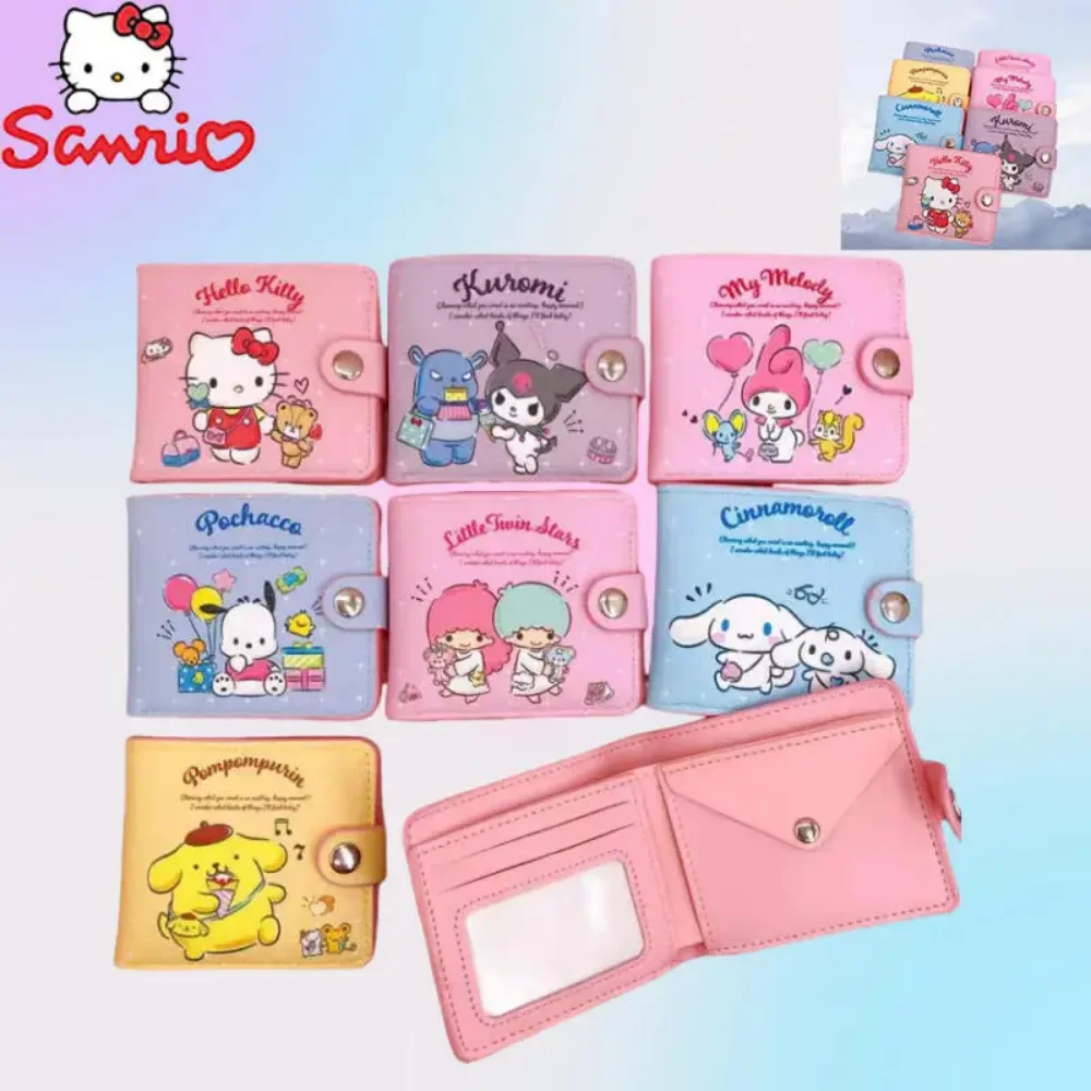 Kawaii Sanrio Pu Geldzak Leuke Cartoon Hello Kitty Cinnamoroll My Melody Kuromi Portemonnee Kaarthouder Portemonnee met Knoppen