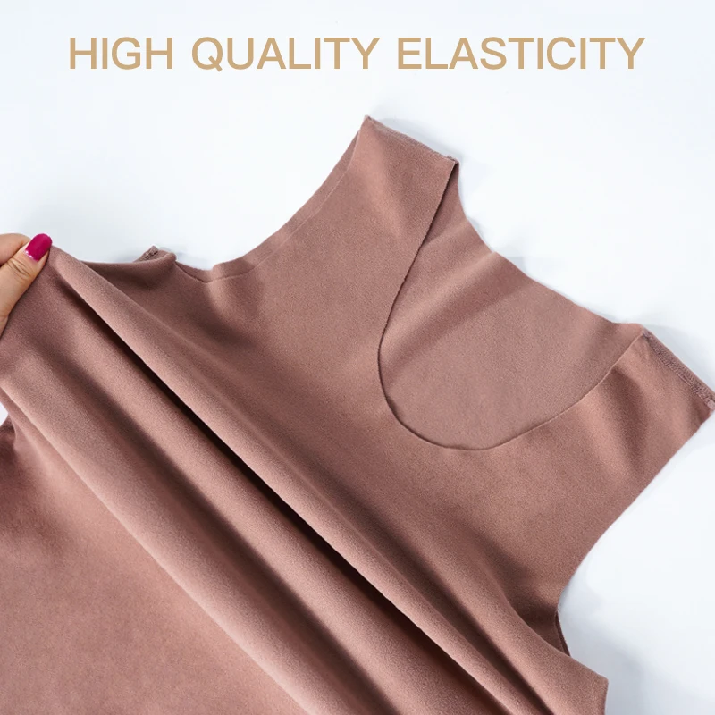 Phụ Nữ Mùa Đông Ấm Quần Lót Nhiệt Bên Trong Mặc Áo Vest XL-3XL Thủy Thủ Đoàn Cổ Xe Tăng Cao Cấp Nhiệt Áo Không Tay Cơ Thể Thon Gọn Quần Lót Không Đường May