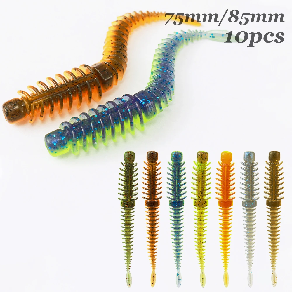 10 Uds cebo blando 75mm/1,8g Señuelos de pesca gusanos TPE señuelos blandos adecuados para pesca de lubina Texas Rigs Carolina Rigs Neko