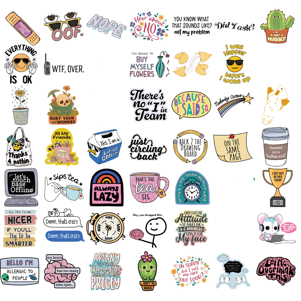 50PCS Sarcastic Sticker Aesthetic Kawaii Scrapbook Graffiti Decoration Laptop Luggage Phone Skateboard  Waterproof DIY Sticker
