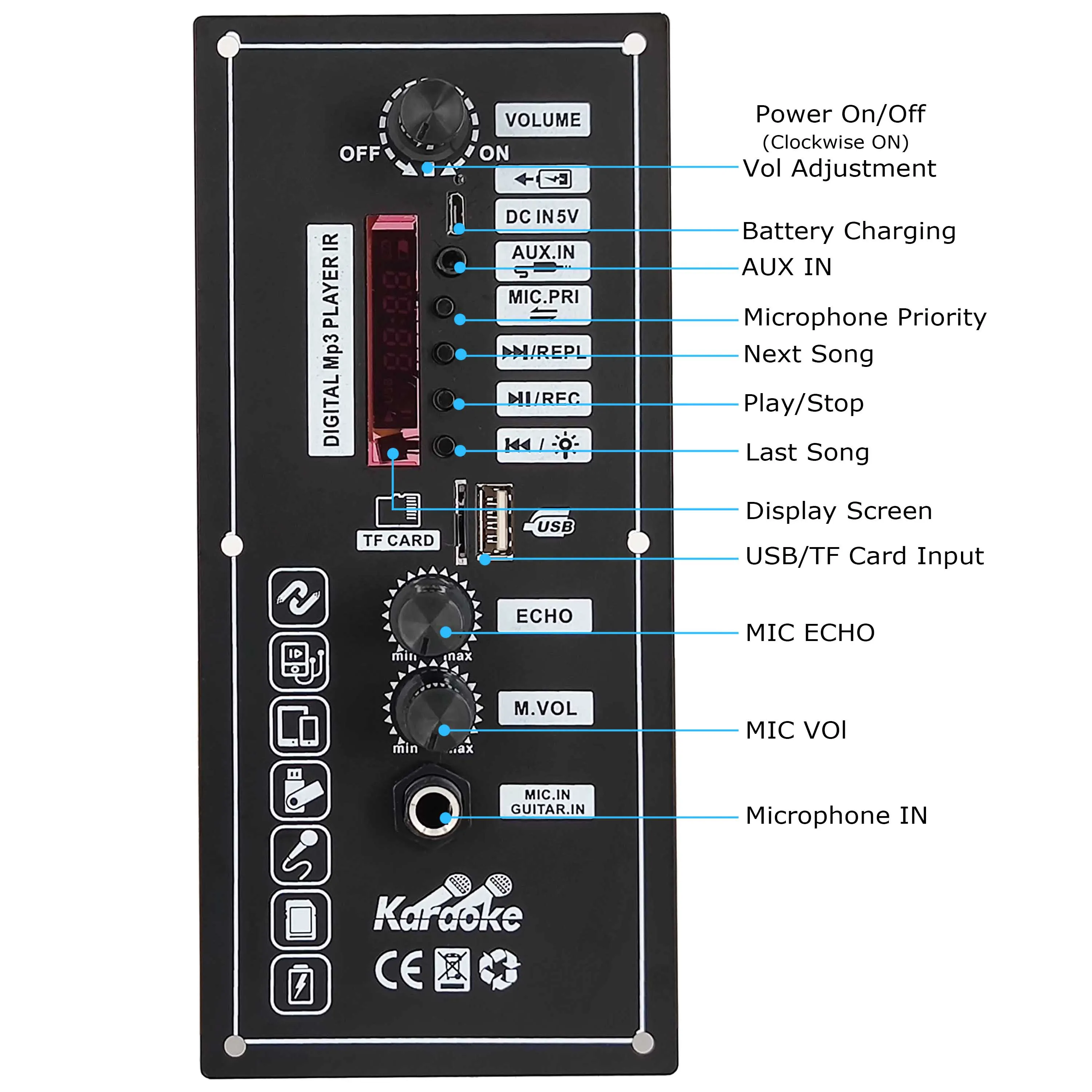 3.7 V เครื่องขยายเสียงสแควร์เต้นรํา 30W รองรับลําโพงบลูทูธ AUX U-Disk การบันทึก 5-8 นิ้วลําโพงโฮมเธียเตอร์ DIY