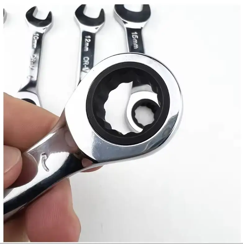 Short Handle Adjustable Head Ratchet Wrench, Mini Fast Ratchet Spanner for Auto Repair, Labor-Saving Dual-Purpose Portable Tool