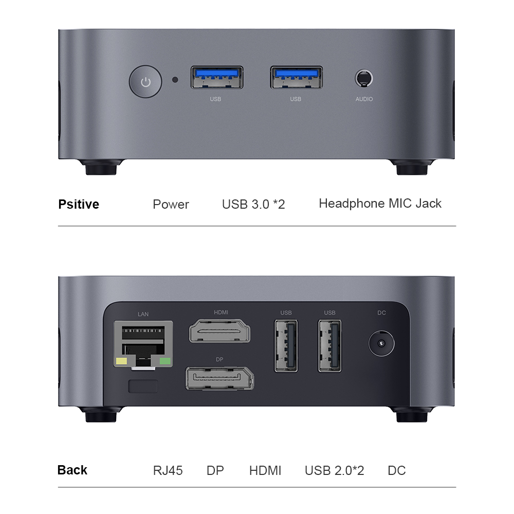Mini-PC-Laptop Intel N150 16GB DDR4 512GB SSD bis zu 3,6 GHz Unterstützung Windows 11/Linux OS 4k & 2 zeigt Desktop-Computer