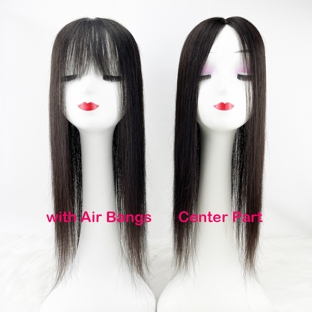 14 × 16 センチメートルストレートヘアトッパー女性のためのスキンシルクベースバージン人毛ピースカバー通気性シルクトップかつらクリップで