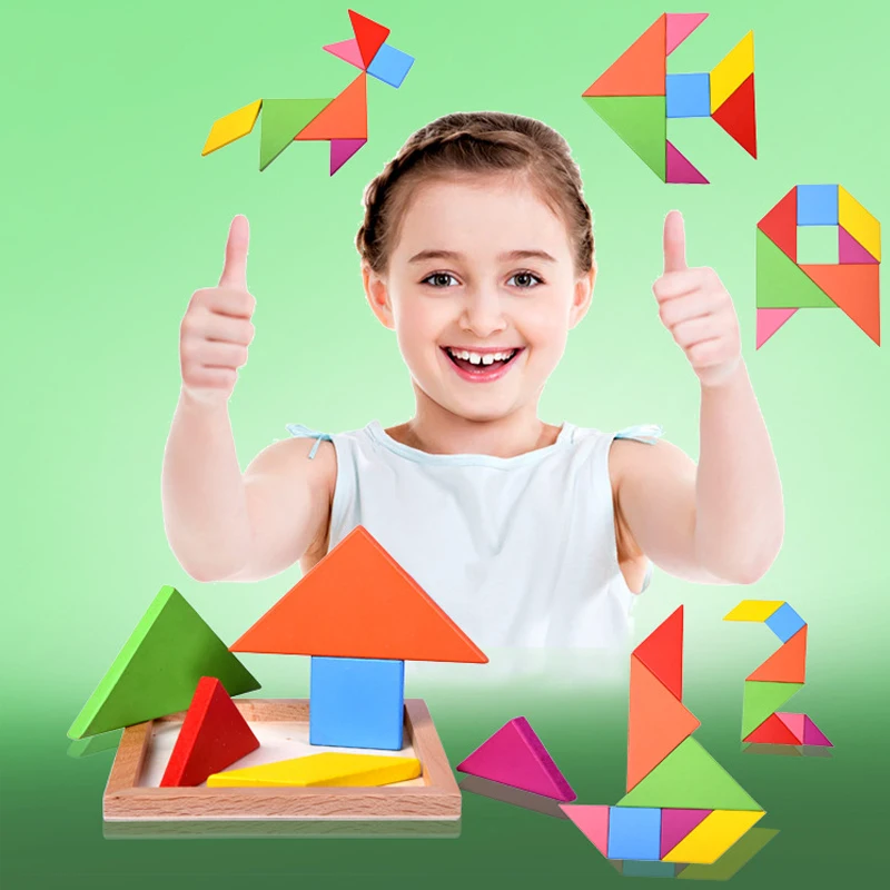 Tangram ปริศนาไม้สําหรับเด็ก 7 ชิ้นสี,การศึกษาสมอง Teaser,การเรียนรู้ของเล่นสําหรับชายและหญิง,สนุก Party Favor