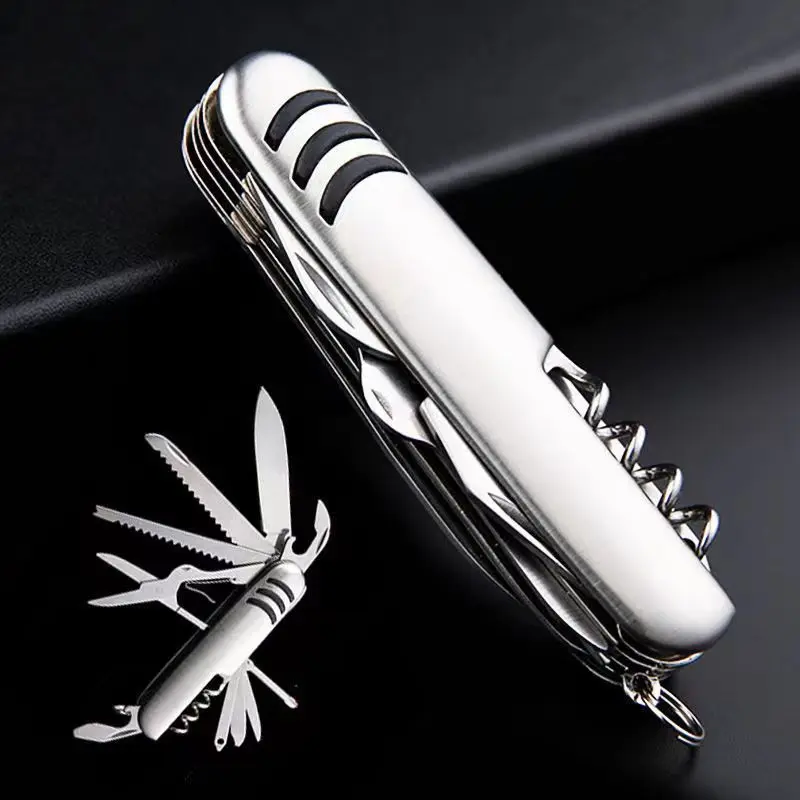 Cuchillo de bolsillo plegable portátil 11 en 1, herramientas de emergencia multifunción para exteriores, abridor de botellas de acero inoxidable, taladro de corcho