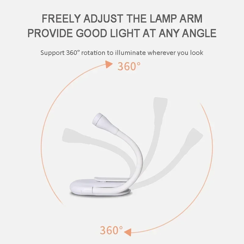 Mini lampada da libro a LED Clip portatile Luci notturne Ricarica USB Clip dimmerabile 360 °   Flip Eye Protect Lampade da libro per il campeggio in camera da letto