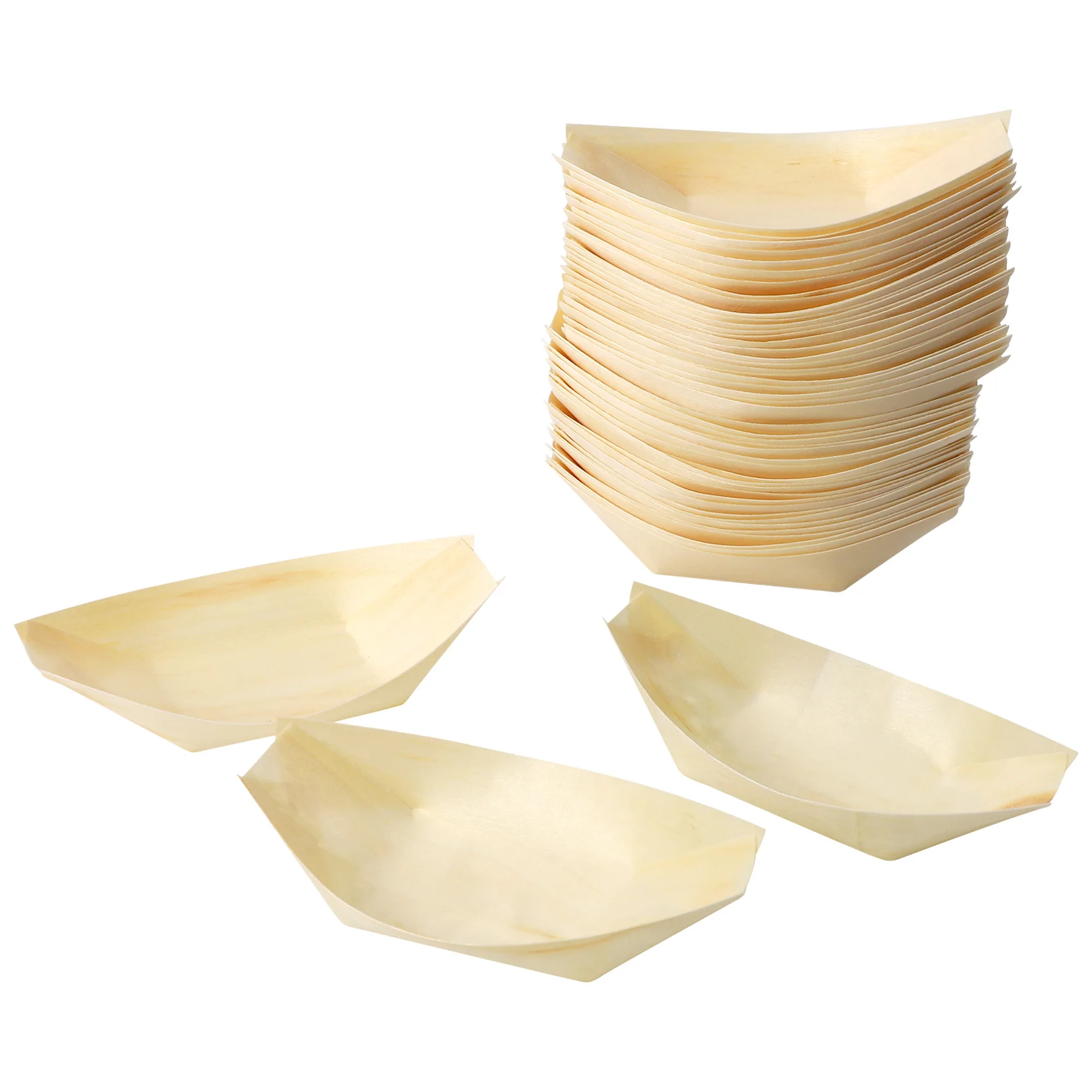 Tigelas de madeira biodegradáveis do alimento do dedo, barco, 50x, 11 cm x 6.5 cm