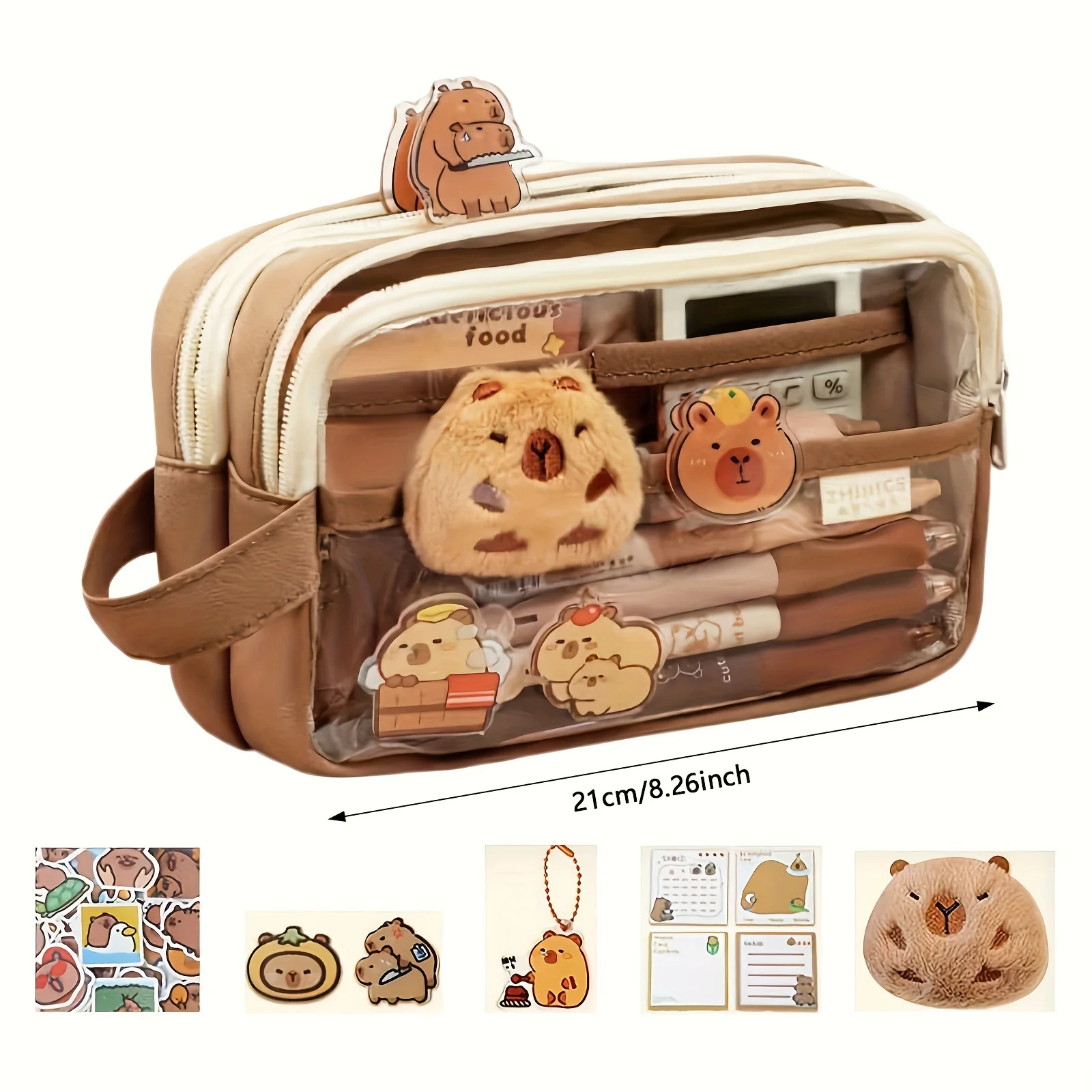 Simpatico astuccio Capibara con serratura - Astuccio estetico in tela Kawaii, organizer trasparente per materiale scolastico con scomparti, include