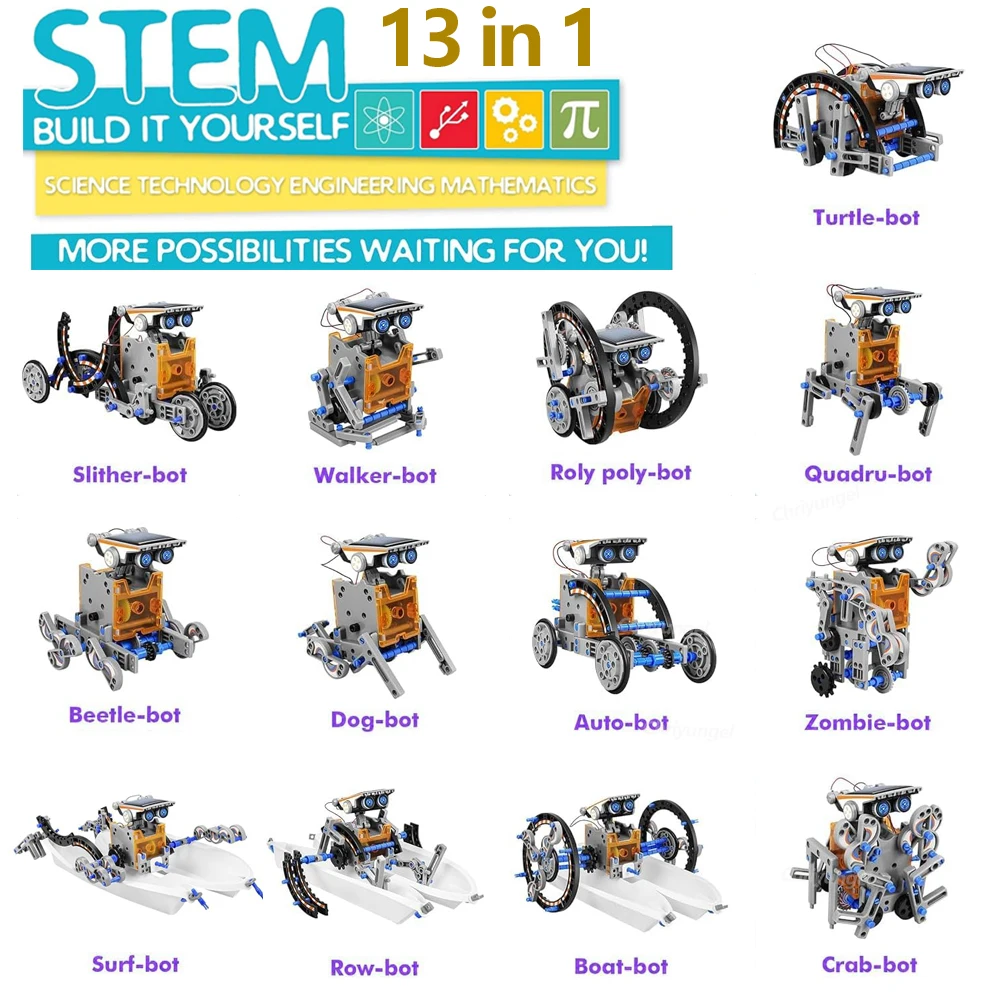 Kits de robots solaires 13 en 1, bricolage, Kits d'expérimentation scientifique, jouets éducatifs STEM pour enfants de 8 ans et plus, ensemble robotique à énergie solaire