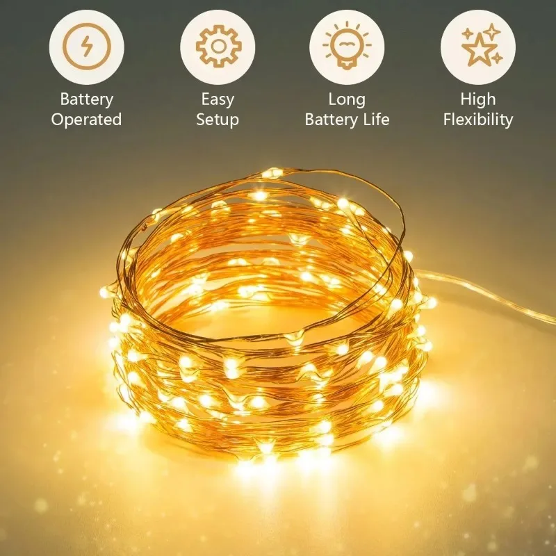 1PC LED Small Lights Christmas Bouquet Decor Atmosphere Copper Wire Color Lights Battery Box Strip Lights Small White Box Strip