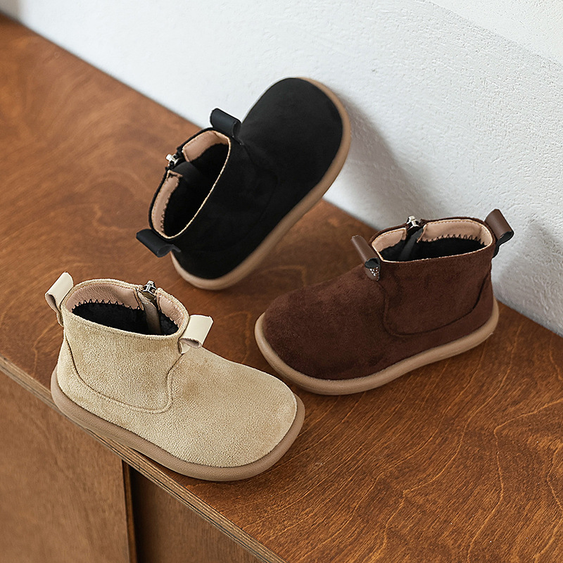 Осенне-зимние детские модные повседневные термосапоги, теплые плюшевые ботильоны для девочек, универсальные детские хлопковые сапоги на молнии для мальчиков, простые