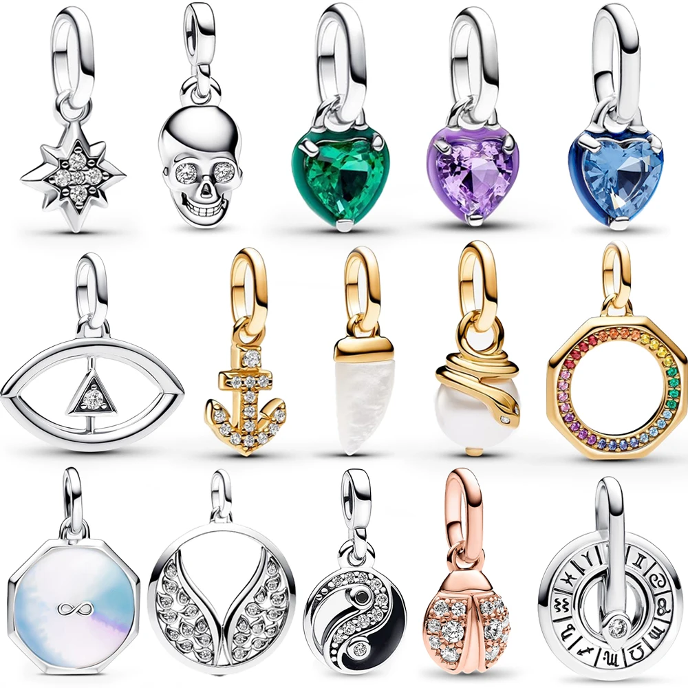 Funkelnder Stern-Mini-Anhänger, passend für Marken-Me-Armbänder, 925er-Sterlingsilber, Me-Serie, grünes Herz, Mini-Charm, Mädchen-Party-Schmuck
