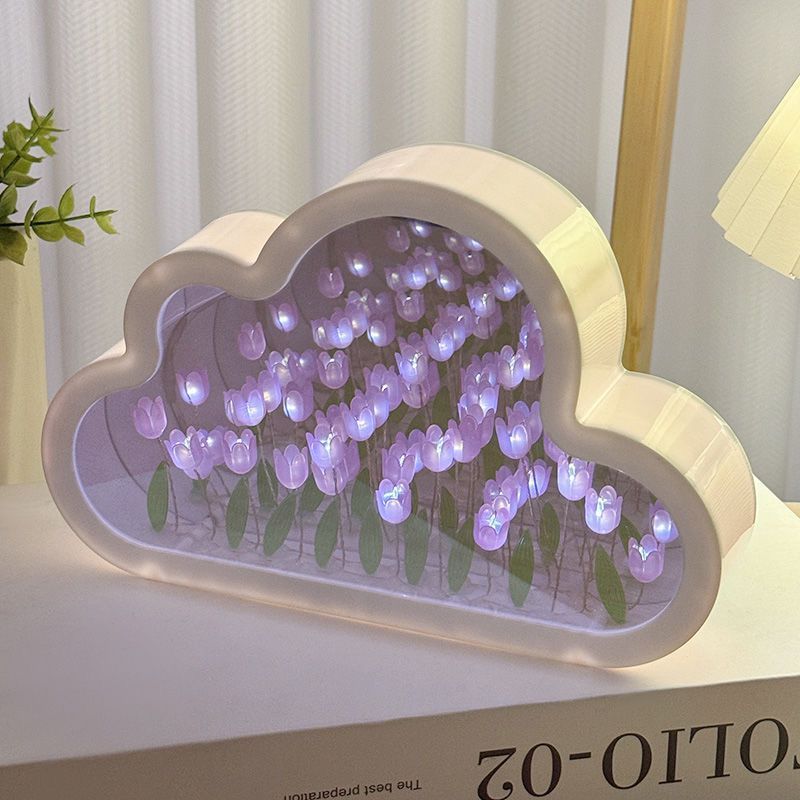 Tulipán nube mar de flores luz nocturna hecha a mano luz creativa atmósfera luz transparente Qixi amantes regalo decoración de escritorio