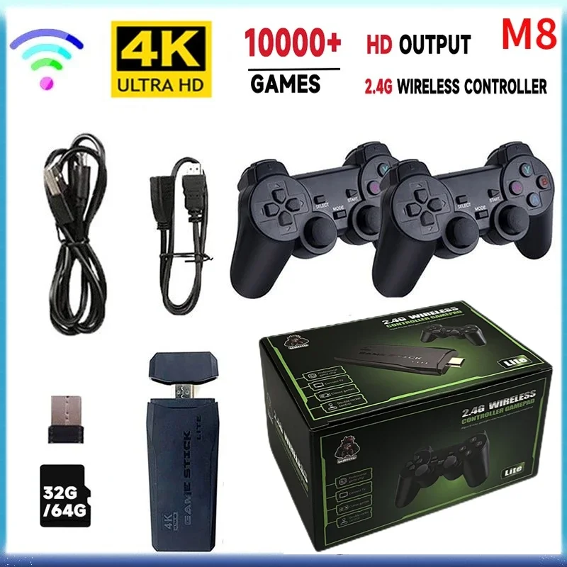 Console di gioco retrò M8 4K - Chiavetta TV HDMI da 64 GB con oltre 10.000 giochi precaricati e doppi controller wireless per PS1, N64, Dreamcast