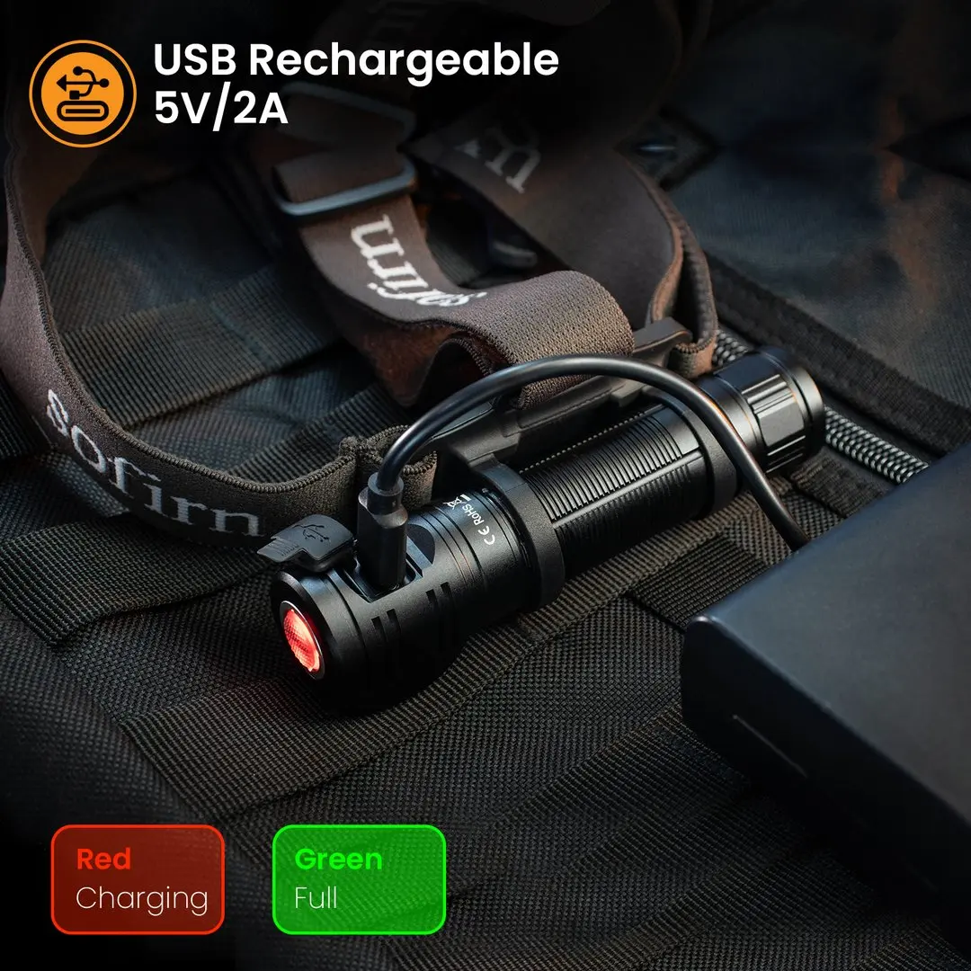 Sofirn HS40 USB C linterna frontal recargable 18650 linterna LED SST40 superbrillante linterna de 2000lm con 2 modos indicador de potencia