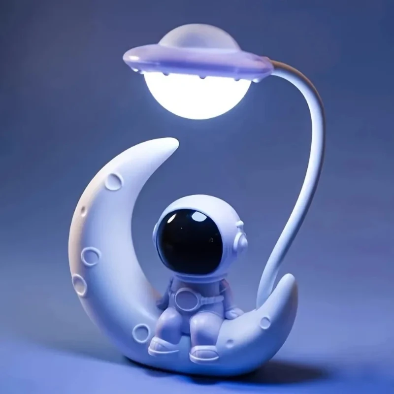 Luz nocturna creativa de astronauta y luna, lámpara de escritorio pequeña LED para decoración de dormitorio, regalo de Navidad