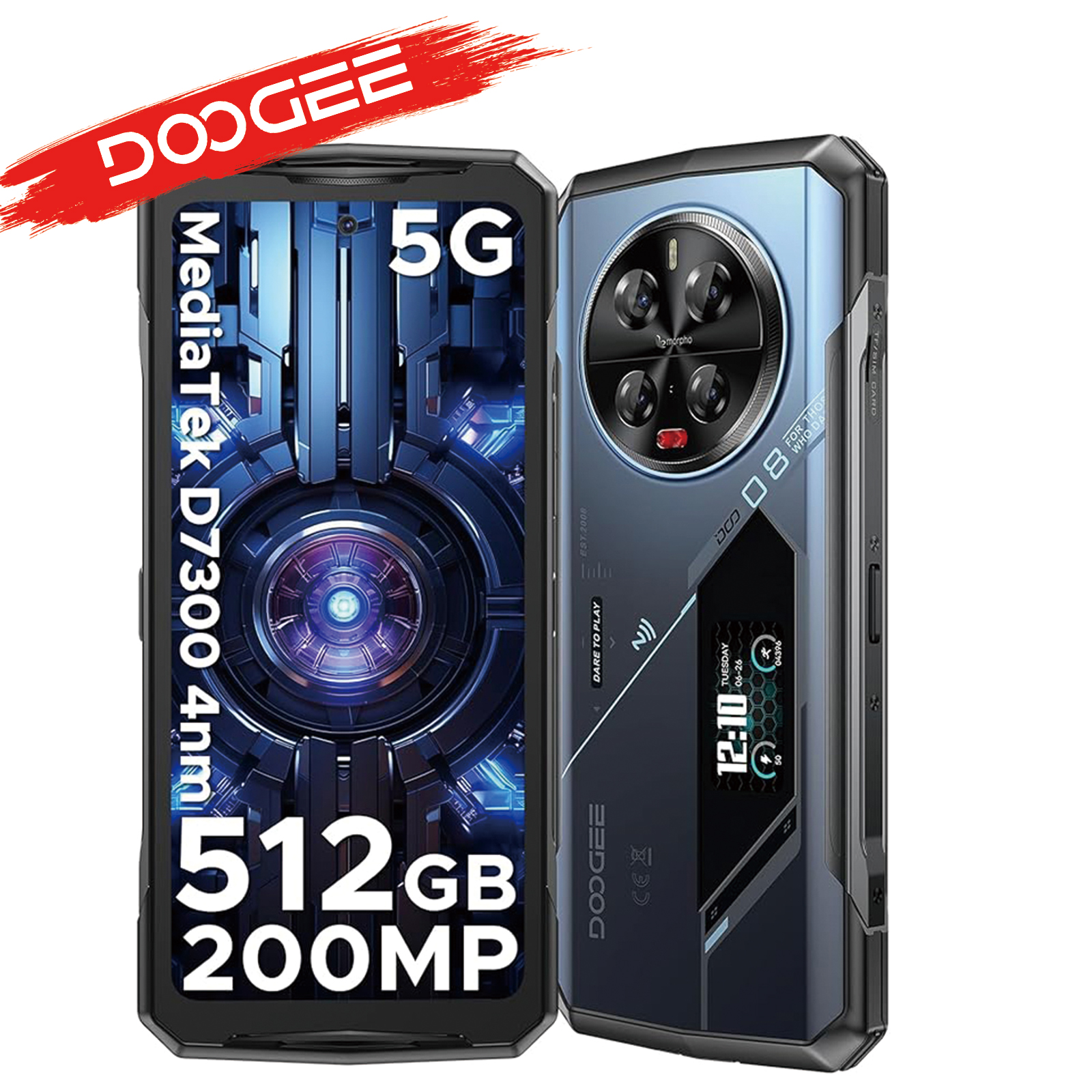 Weltpremiere DOOGEE V40 Pro 5G Robustes Telefon 6,78 Zoll 16 GB + 512 GB Gaming-Telefone Abmessung 7300 200 MP AI-Kamera 8680 mAh Android 14
