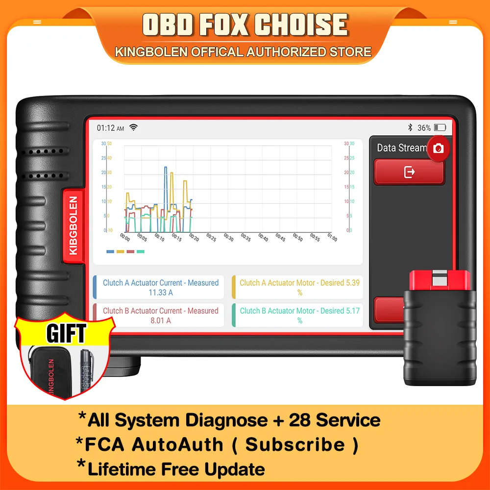 KINGBOLEN S6 Scanner OBD2 Tous les systèmes Outils de diagnostic automobile 28 services Purge BMS/TPMS/ABS FCA AutoAuth Mise à jour gratuite à vie