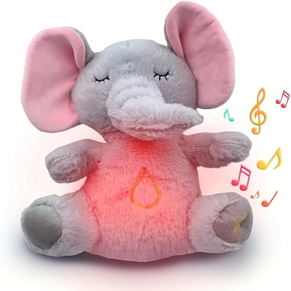 なだめるような音、リズミカルな呼吸運動と穏やかな光、安全な赤ちゃんのおもちゃを備えた象のぬいぐるみ、0ヶ月以上