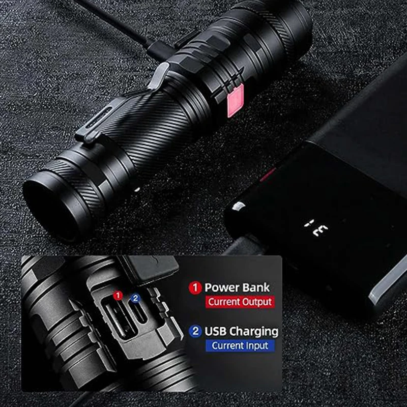36W High Power LED Waterproof Flashlight Torch With Wick 26650 Battery Powerful 5000LM Indicator USB-C Tactical Hunting Lights