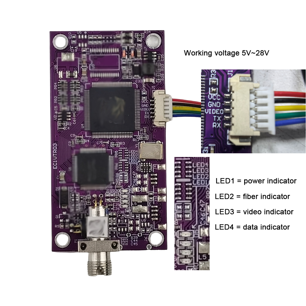 1-канальный преобразователь AHD 1080P и UART TTL в оптоволоконный, одномодовый одноволоконный одноволоконный FC/UPC, напряжение 0–20 км, 5–28 В