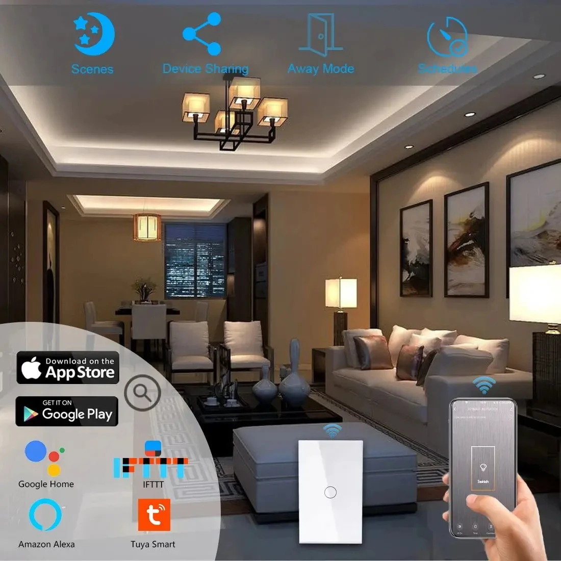 Rf433 1/2/3 gang sem fio neutro tuya eua wifi interruptor de parede inteligente sensor toque interruptores luz led casa inteligente alexa google casa