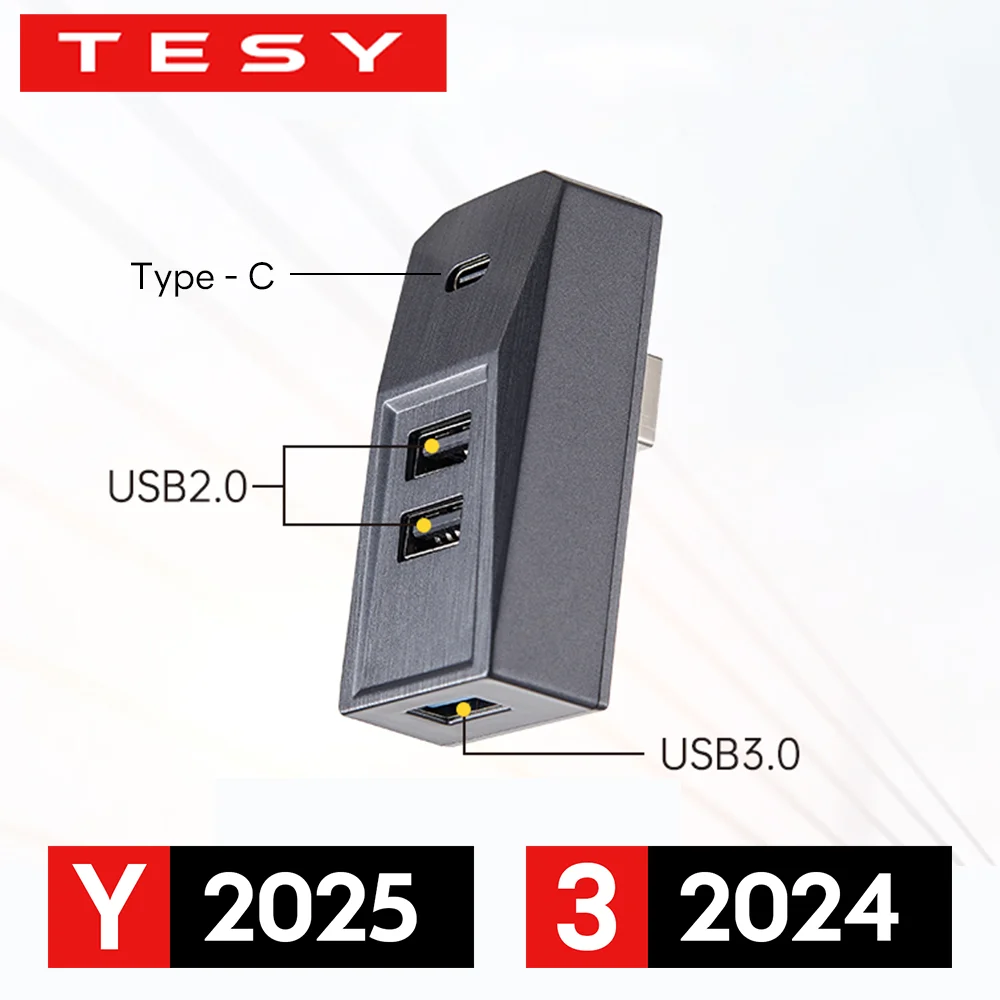 Hub USB do schowka w Tesla Model Y Juniper 2025 Launch Model 3 Highland, rozdzielacz cyfrowy Type-C, stacja dokująca, transmisja danych