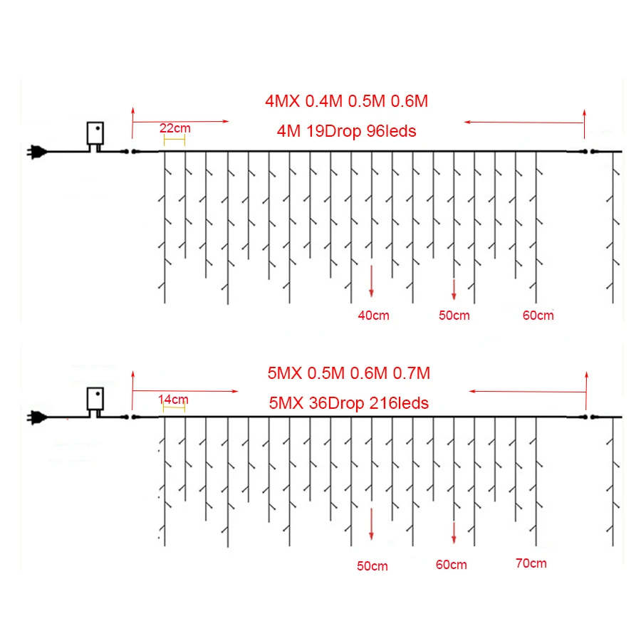 Christmas Decorations 2024 Festoon LED Icicle Curtain Lights 5M*0.5/0.6/0.7M EU Plug 8 Lighting Mode Input Voltage 220V Festoon