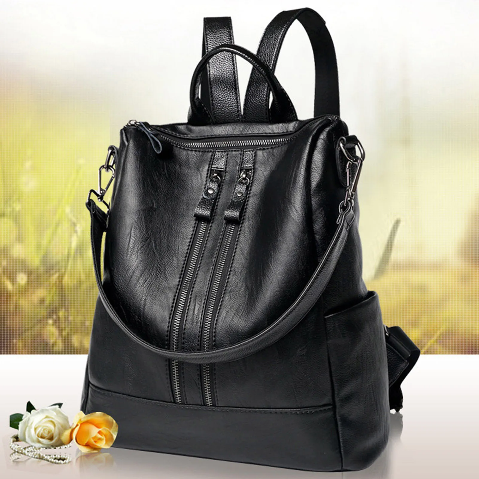 Mochilas suaves para mujer, nueva mochila de cuero Artificial PU para mujer, mochila negra de gran capacidad, tendencia de moda, clase de estudiante