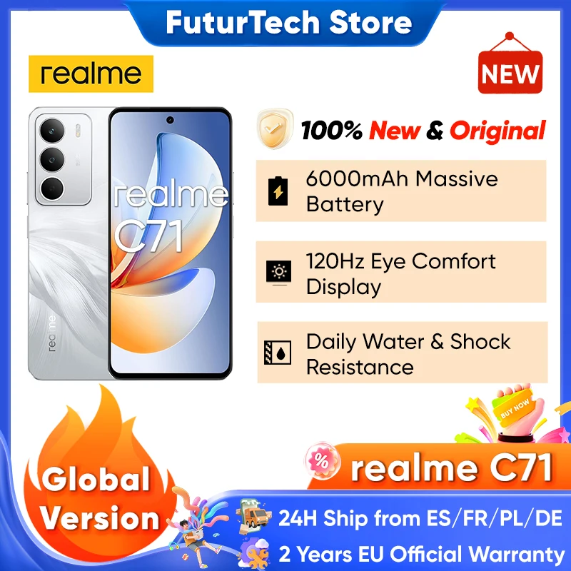 [Estreno mondiale] realme C71 Smartphone Batteria da 6300 mAh Carica 45 W Display da 6,67" 120 Hz Fotocamera da 50 MP Chipset UNISOC T7250 NFC IP64