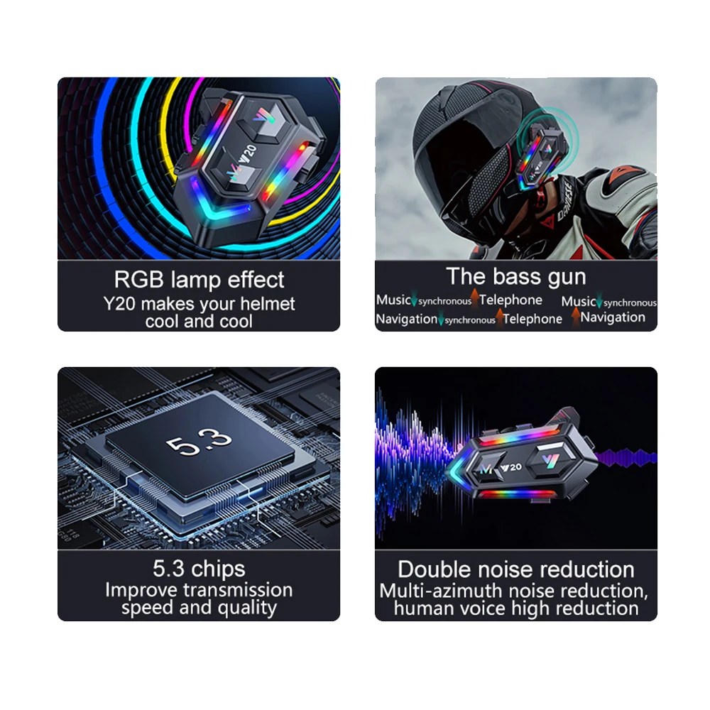 Y20 bluetooth capacete da motocicleta fone de ouvido sem fio motobike handsfree estéreo alto-falante redução ruído
