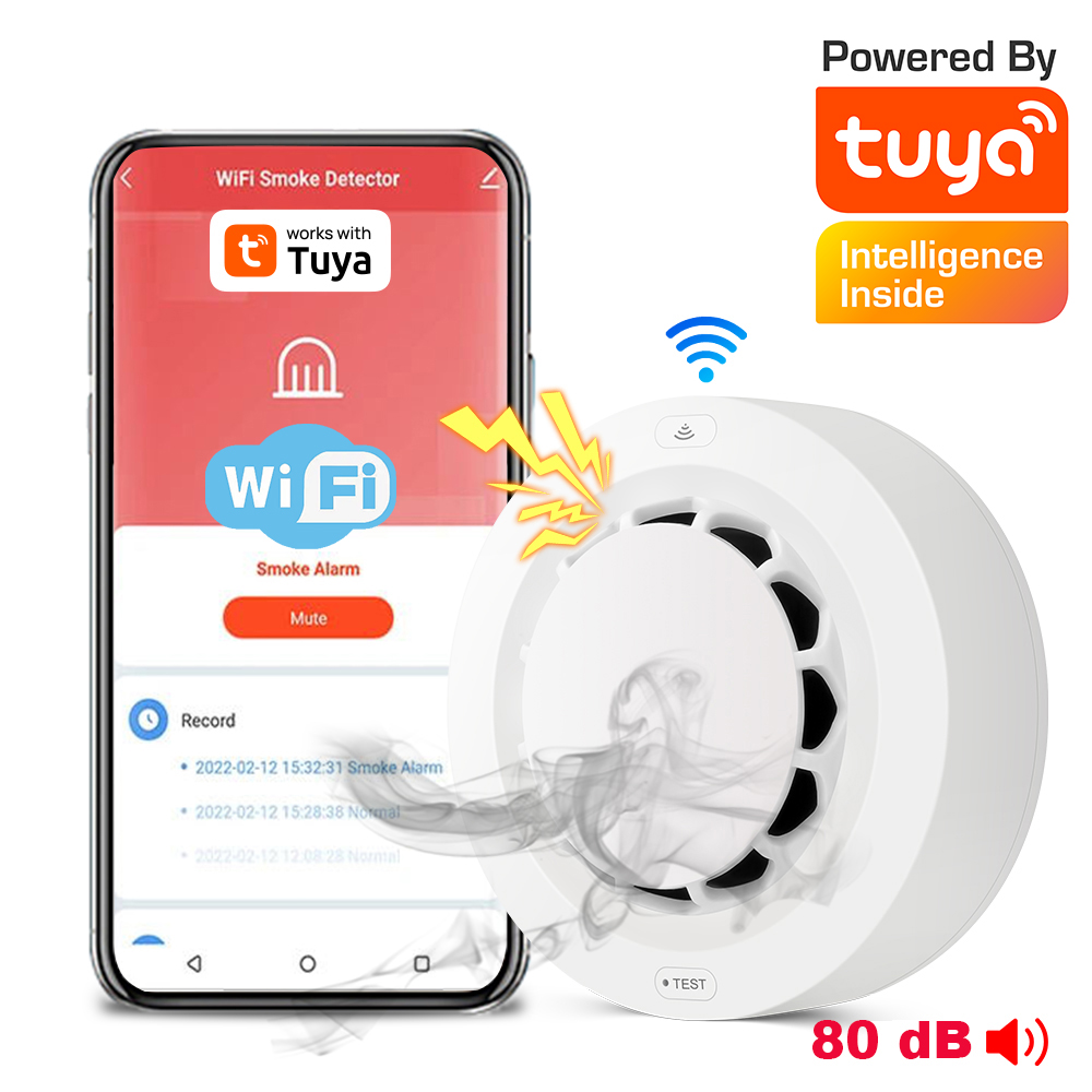 WiFi Smoke Detector Tuya APP Hot Sale Photoelectric Sensor Fire Alarm Home Kitchen Security System Work With Smart Life APP