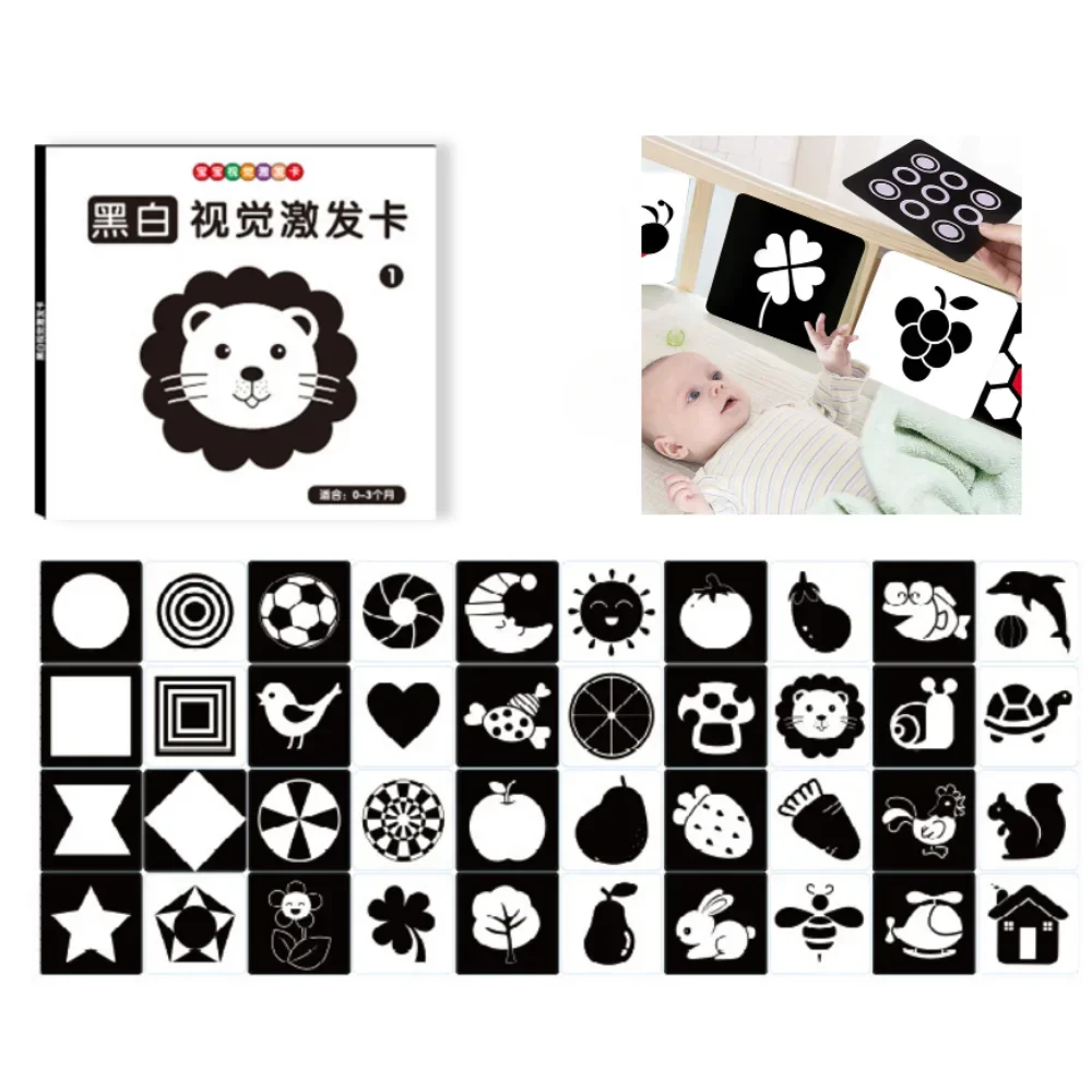 Tarjeta de estimulación Visual Montessori para bebé, juguete, tarjetas Flash blancas y negras, juguetes de aprendizaje de estimulación Visual de alto contraste para bebé