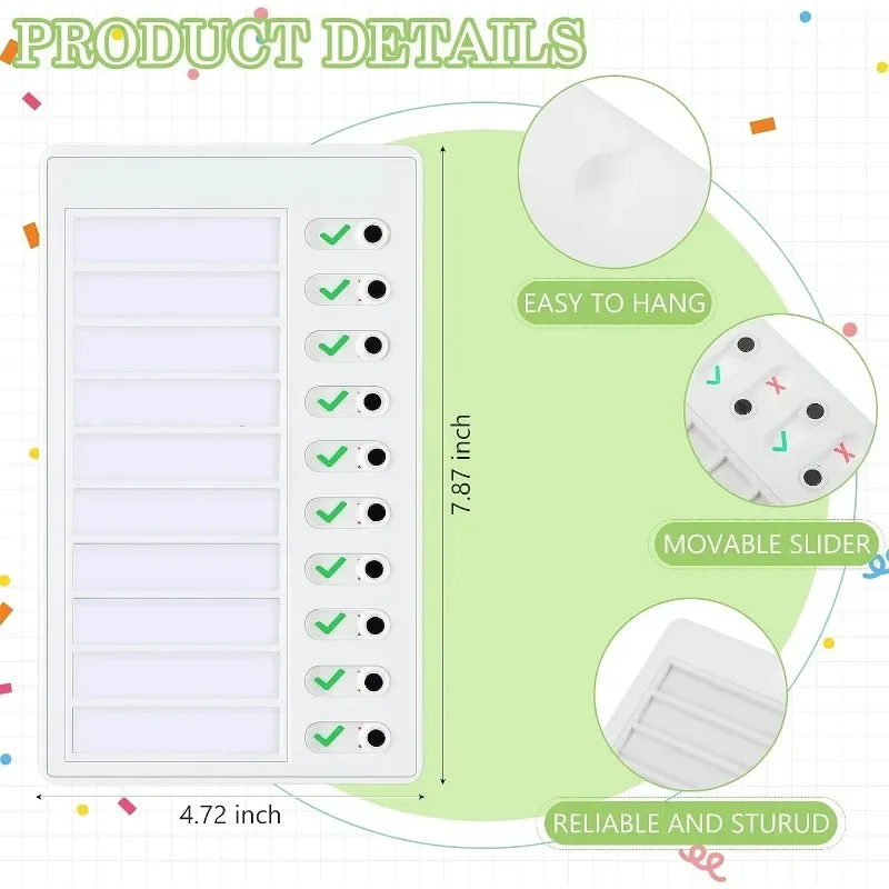 1 pcs Chore Chart with 5 pcs Blank Card,Plastic Checklist Board with Detachable Cardstock to Do List for Routine Planning