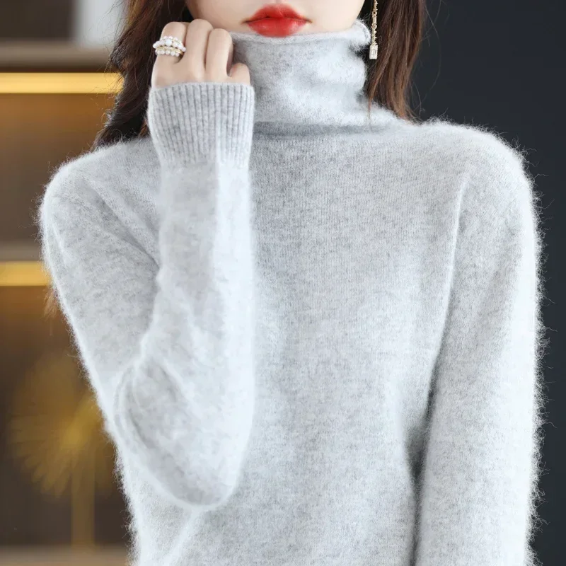 WinvyNeeเสื้อผ้าผู้หญิงMink Cashmereเสื้อกันหนาวครึ่งคอเสื้อOuterwears 2024 ถักขนาดใหญ่Pullover A 1248005