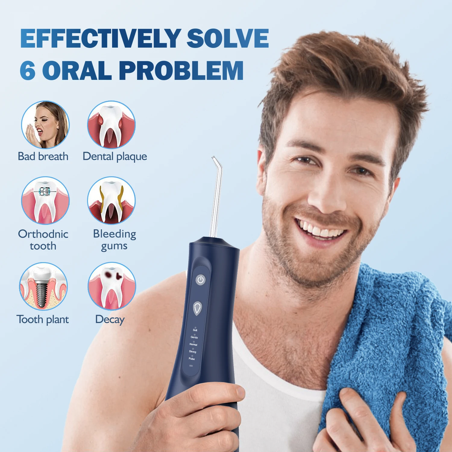 SEJOY Wasserflosser Professional für Zähne, Zahnfleisch, Zahnspangen, Zahnpflege, elektrische Leistung mit 5 Einstellungen, 5 Spitzen für mehrere Benutzer