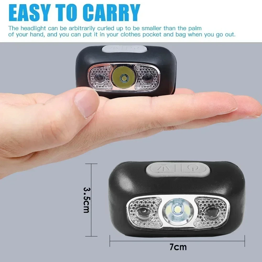Lampada frontale a luce forte Mini LED Pesca notturna Potente torcia Lampada frontale da campeggio esterna impermeabile Lampada frontale con sensore LED portatile