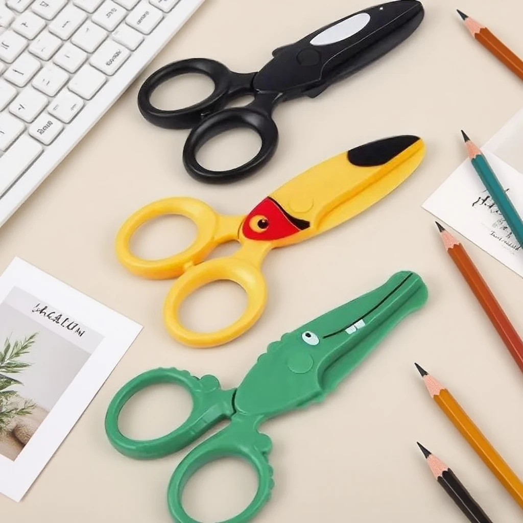 Ciseaux sûrs pour enfants, ciseaux en plastique pour formation préscolaire avec motif d'animaux mignons, outil de bricolage artisanal pour enfants pour usage artistique à la maison