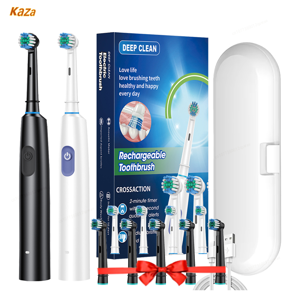 Cepillo de dientes eléctrico, cepillo de dientes de limpieza giratorio, cepillo de dientes electrónico resistente al agua con temporizador, cepillo de dientes recargable con 8 cabezales
