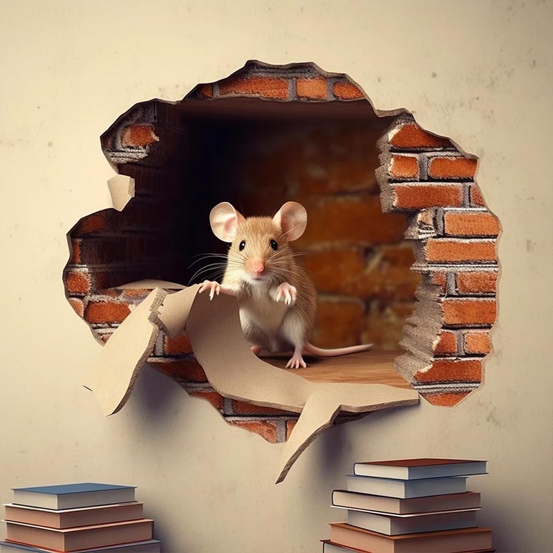 Adhesivo de pared con orificio para ratón M735, libro de lectura de ratón en calcomanía con orificio para pared, pegatina con orificio para ratón, decoración de lectura de ratón