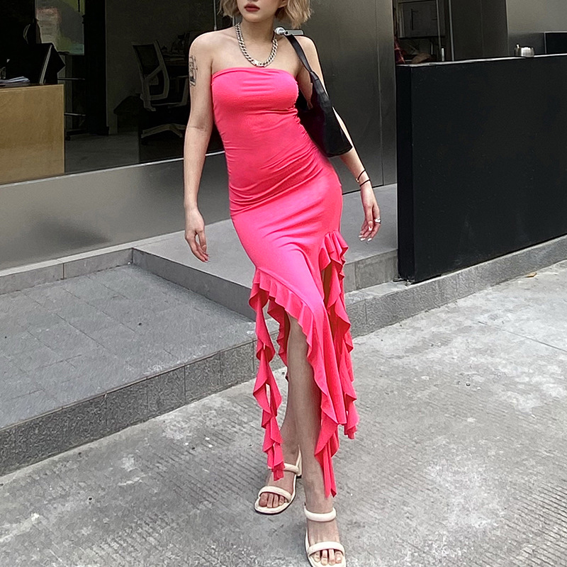 2024 春夏ヨーロッパとアメリカのファッショントレンド女性の新しいワンショルダーブラジャーラップヒップスリムフィット不規則なドレス