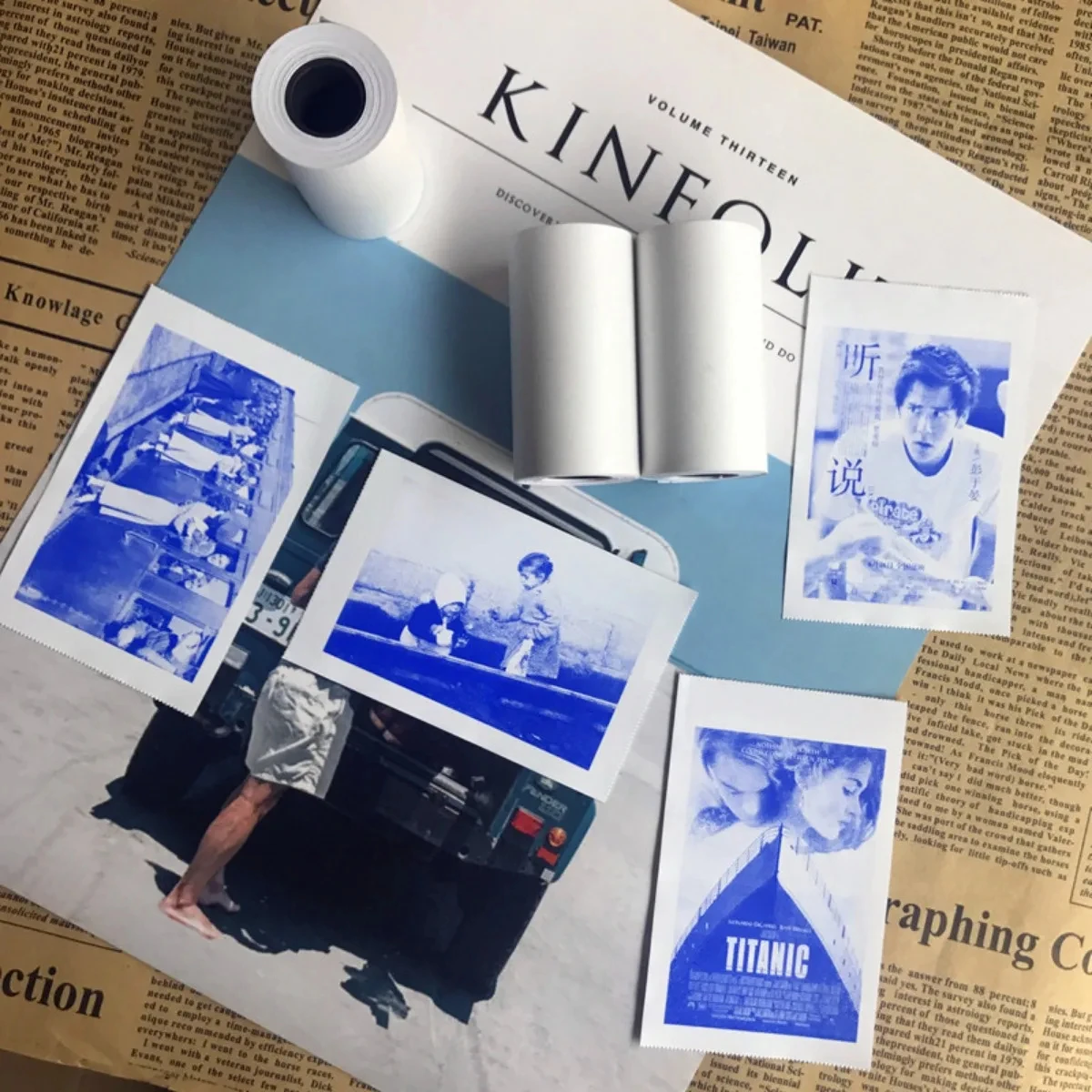 Blue Self-adhesive Paper for Wireless Bluetooth Photo Inkless Printer 57mm Printing Paper Mini Printer Thermal Paper Sticker