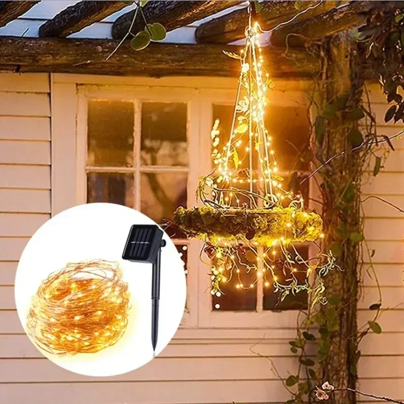 10m100LED Hada Solar impermeable alambre de cobre luces de cadena fiesta de Navidad guirnalda lámpara de energía Solar para jardín al aire libre boda
