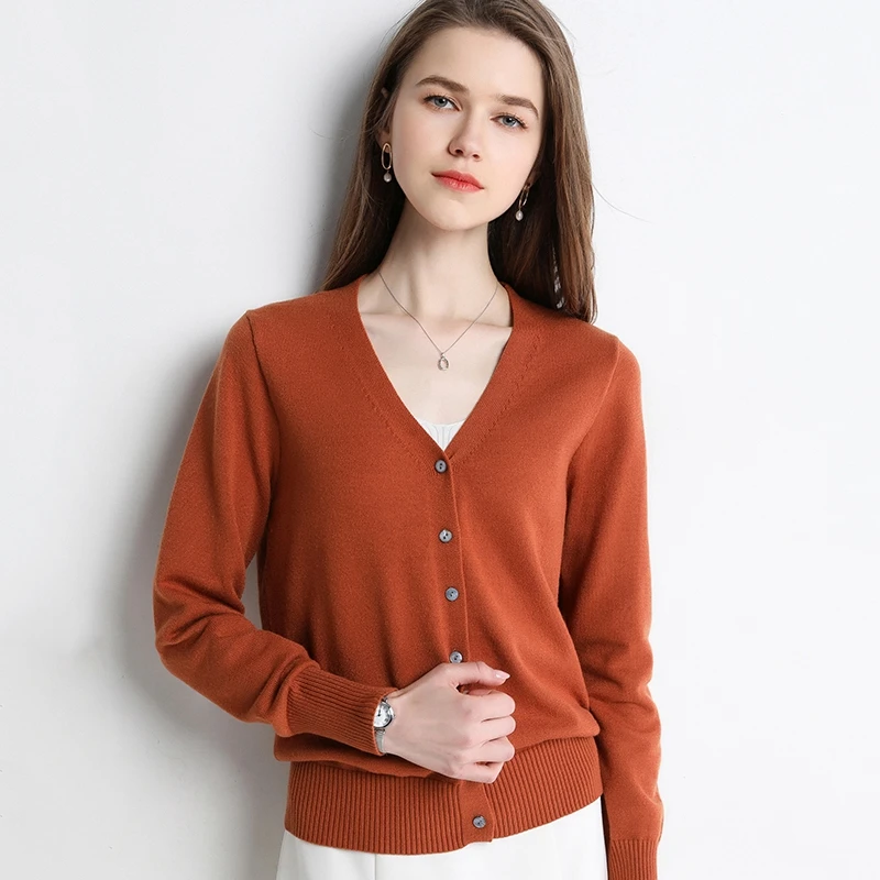 Cardigans femininos com decote em v manga longa malha outerwear sólido fino primavera outono suéteres malhas moda coreana cardigans vermelhos