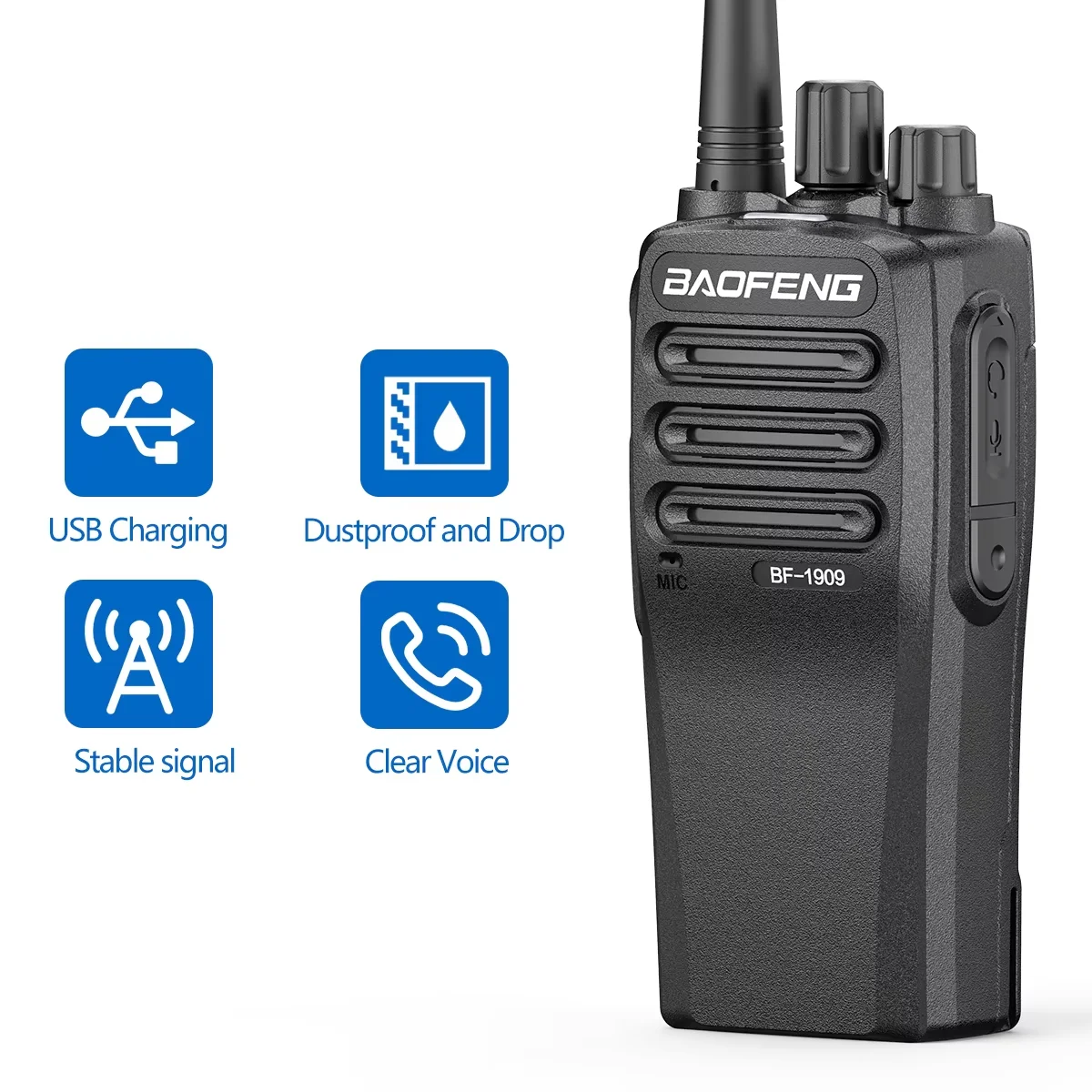 BaoFeng BF-1909 Walkie Talkie  Long Range 12W Type C charging Long Range Portable Larger  for BF888S UV-5R UV-21 Ham Radio